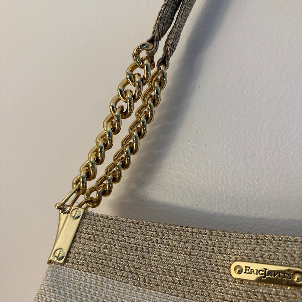 Eric Javits Beige and Cream Striped Shoulder Bag - Picture 8 of 12